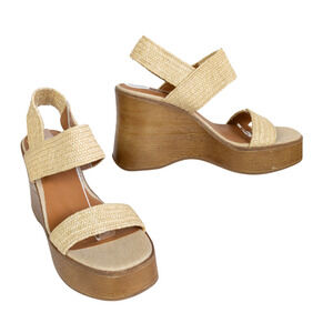 LUCKY BRAND Beige Delukah Platform Wedge Sandals Slingback Chunky Women's 8